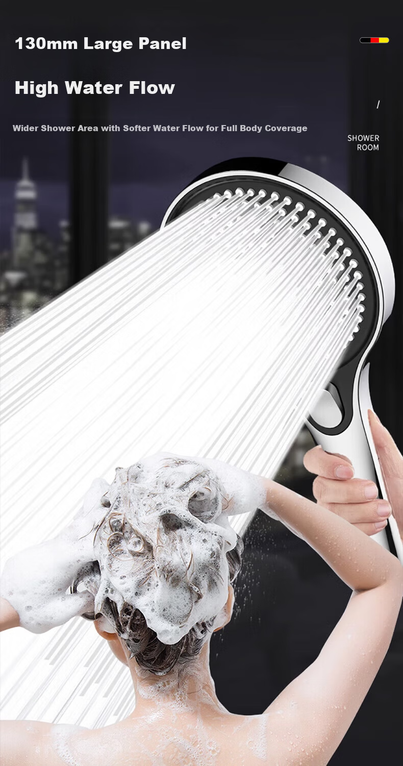 WUZORY Germany Pressurized Shower Head Handheld Bathroom Silver 127 10