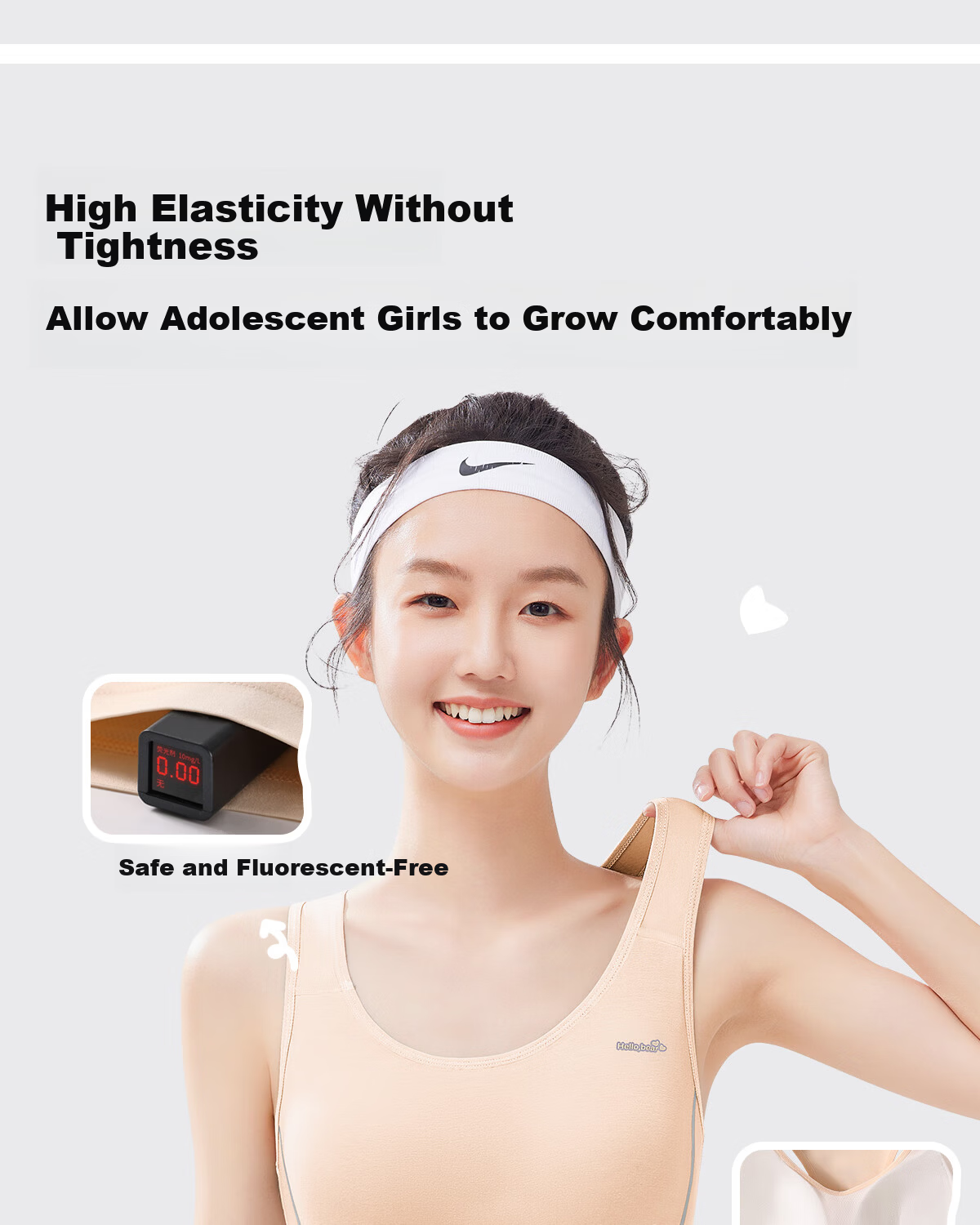 GRACEWELL Silk Antibacterial Girls' Sports Bra Shockproof Developmental Fixed Cup Vest Skin 2XL 4