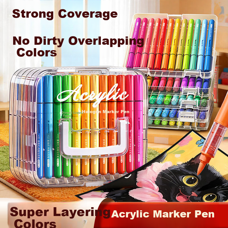 Shuxing Direct Liquid Acrylic Marker Soft Tip 48 Colors Washable Watercolor Pen Set 24pcs Kids Student Art Supplies Non-bleeding Layerable Drawing Pens