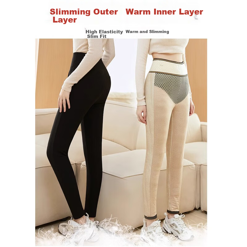 Langsha Women's Down Pants Thickened Winter Outerwear Northeast Goose Down Wool Warm Fleece Slim Black Cotton Pants