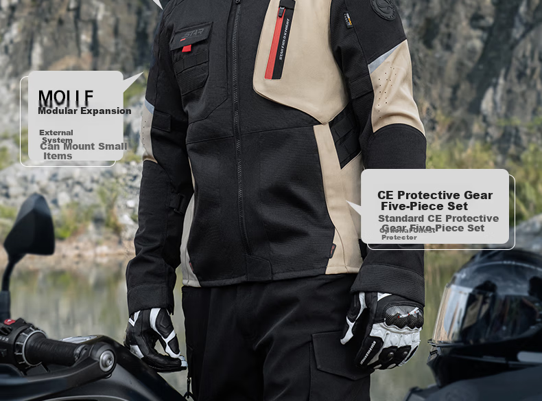 STAR FIELD KNIGHT Motorcycle Riding Jacket, Summer And All-Season Warm Fleece-Lined, Outdoor Motorbike Travel Gear, Black, Size 3XL 4