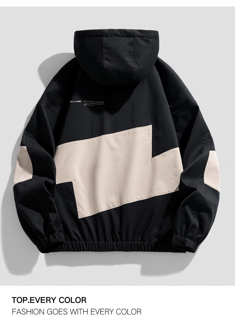Dingfengbaoluo American-Style Hooded Jacket for Men, Spring Fashion Trendy Versatile Loose Casual Long-Sleeve Coat DFM05 Black L 10
