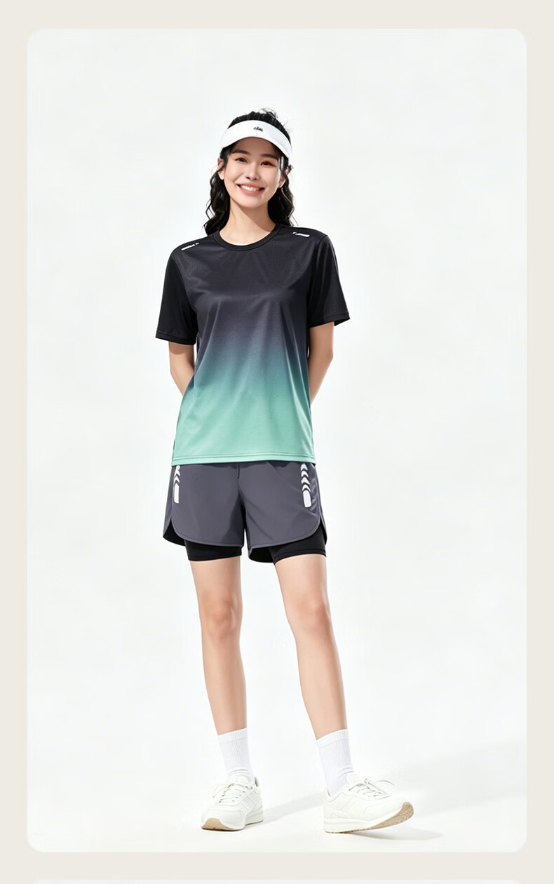VICTORIATOURIST Women's Summer Running Sports Set Quick-Dry Ice Silk Short Sleeve T-Shirt and Shorts Fitness Badminton Training Apparel 18