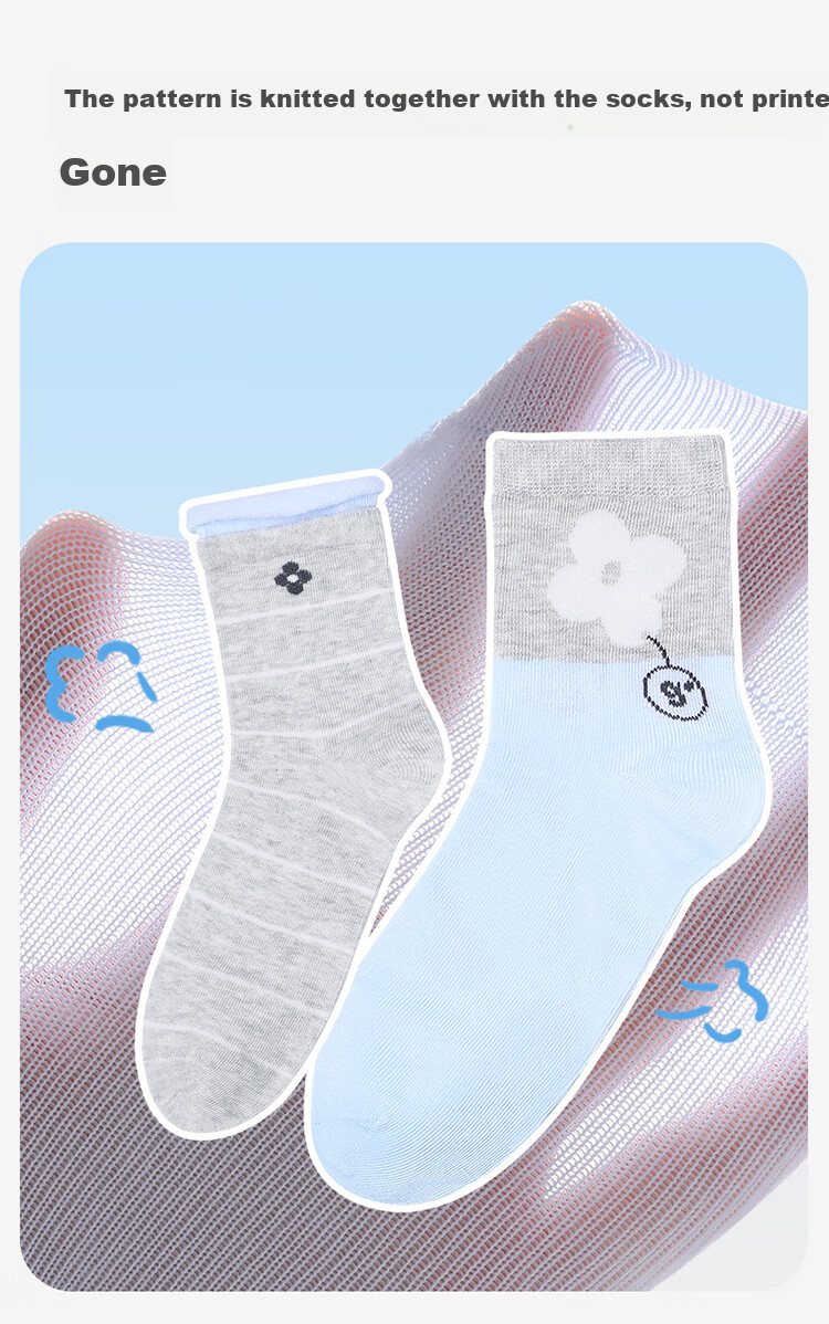 Jiusuiban Kids Socks Girls Summer Thin High Elastic Breathable Cotton Moisture-Wicking Odor-Resistant Mid-Calf Socks for Older Children 4