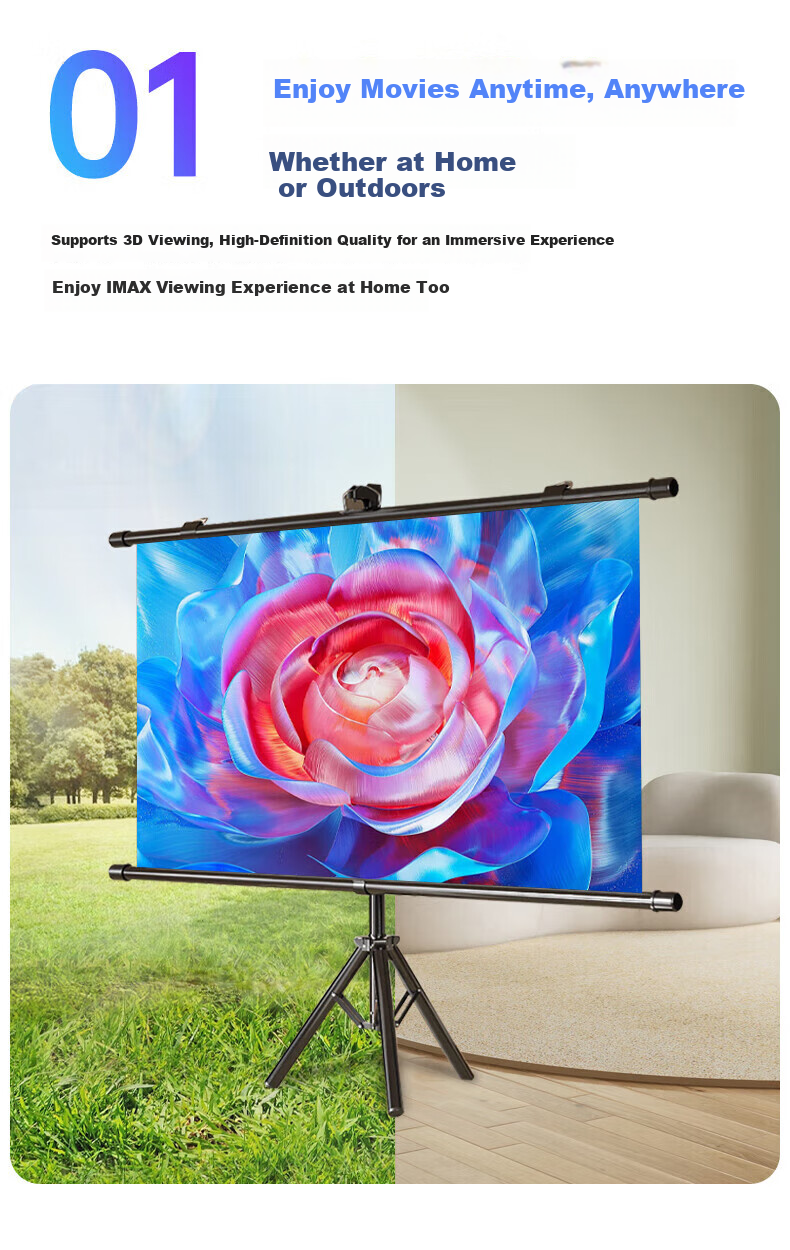 ASKE Projection Screen 100-inch High Gain Thickened White Plastic Stand No-Drill Wall-Mount Dual Use Supports 4K HD 3D Projection 16:9 Adjustable 178° Wide Angle Portable Office 14