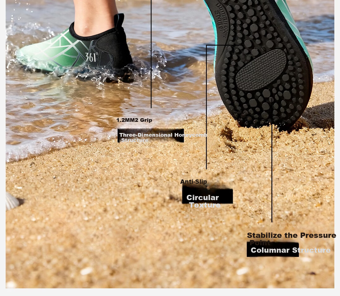 361° Women's Beach Shoes Swimming Shoes Outdoor Rafting Creek Shoes Non-Slip Puncture-Resistant Adult Diving Shoes Water Park Wading Shoes 6