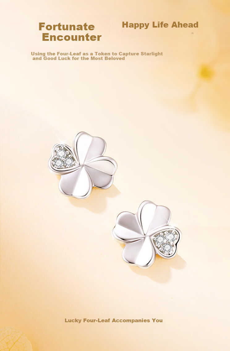 Zhenshangyin China Gold Four-Leaf Clover Sterling Silver 999 Earrings, 2026 New Light Luxury Birthday 520 Gift for Girlfriend 4