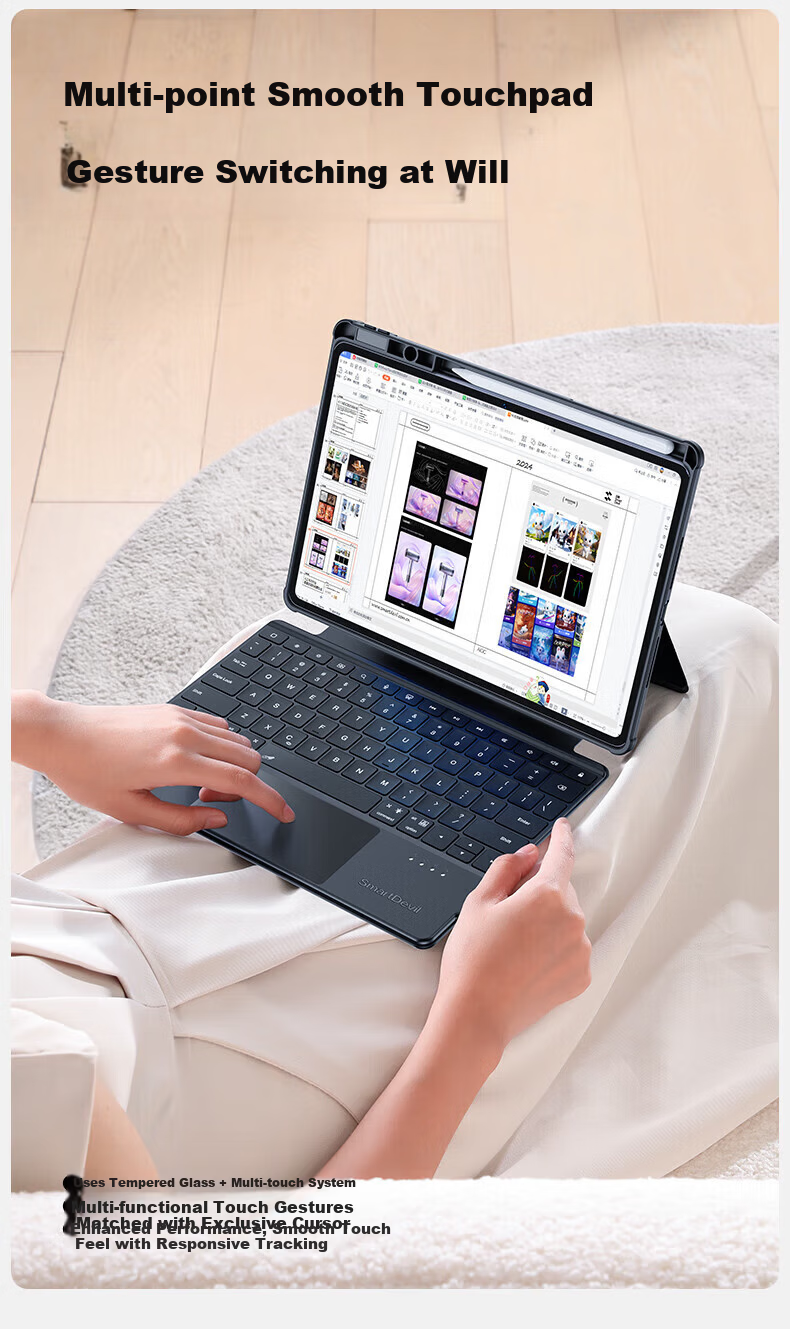 Shanmo Magnetic Detachable Silicone Case with Pen Slot for Huawei MatePad Pro 12.2-inch 2024/2025 Model Split Keyboard Cover White 11