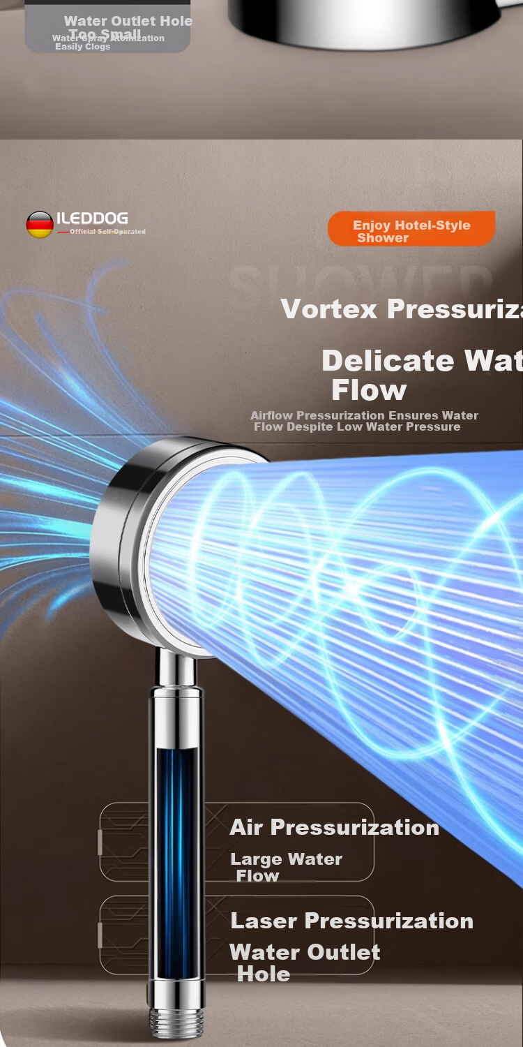 ILeddog 【Germany】304 Thickened Stainless Steel Pressurized Shower Head Bathroom Universal Handheld Shower Spray Two-Piece Set 3