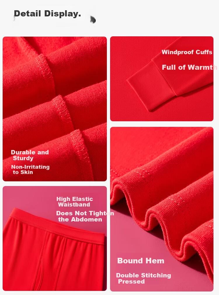 LangSha Women's Red Autumn Thermal Underwear Set Pure Cotton Thin Warm Base Layer for Youth Lucky Year 14