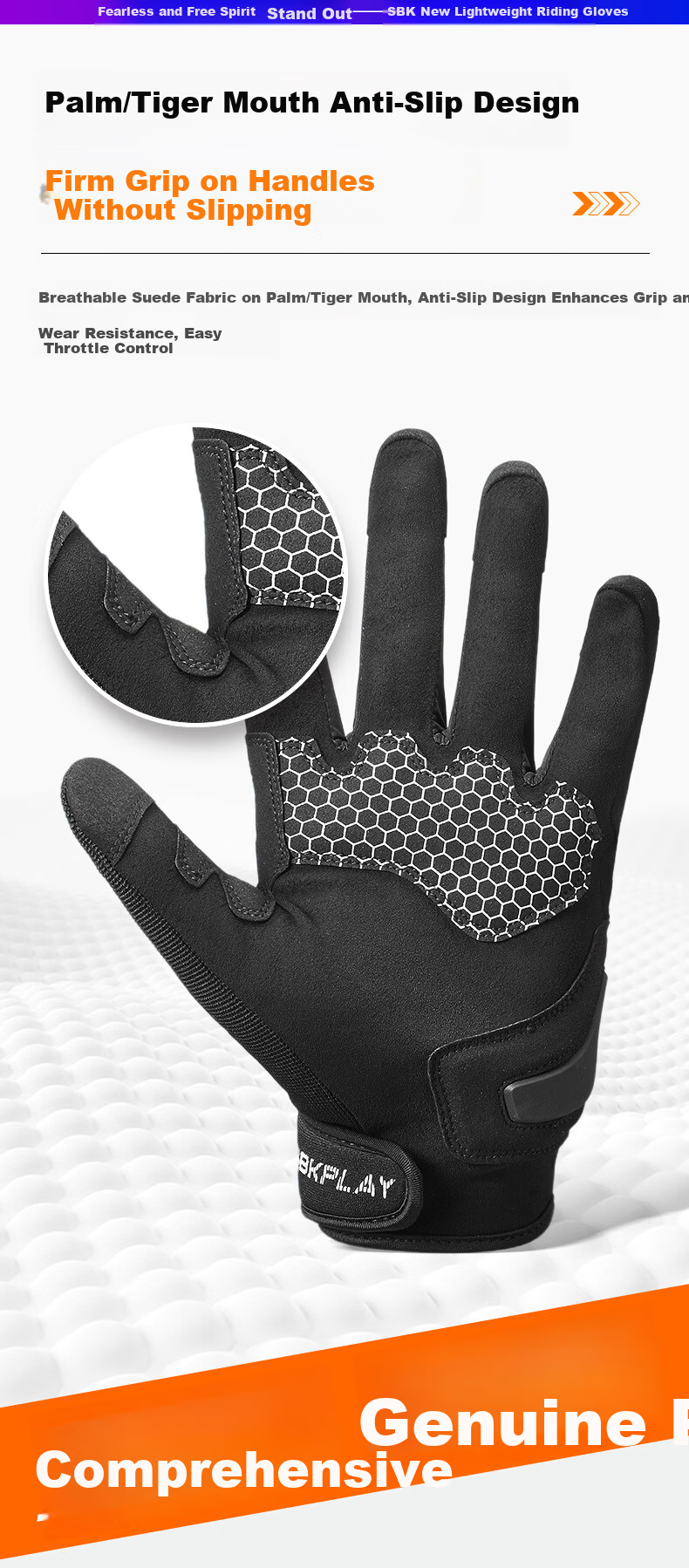 SBKPLAY Motorcycle Carbon Fiber Breathable Summer Gloves Leather Off-Road Touchscreen Gloves for Men And Women Riding Motorcycles AJ-3 Black M 15