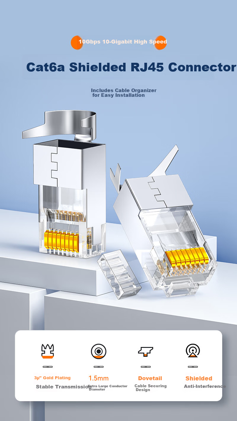 Sanze Cat6A Shielded RJ45 Connector Super Category 6A 10Gbps Two-Piece Network Plug 10pcs SJ6A10 1