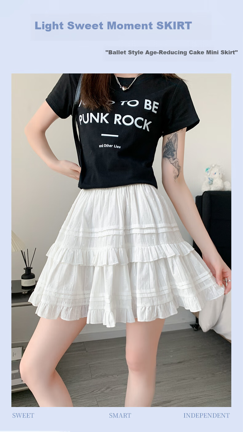 LangSha Ballet Skirt for Women, Summer High-Waisted Slimming Pure Cotton A-Line Skirt with Ruffle Trim, Fresh And Sweet Style Puffy Midi Skirt 1