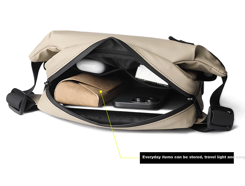 Slazenger Trendy Men's Leather Coated Crossbody Bag Large Capacity Sports Casual Waist Bag Cycling Functional Chest Bag 12