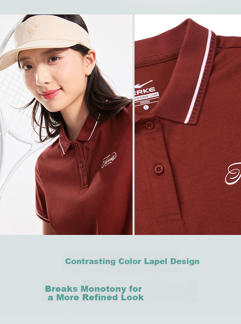 Erke Women's Summer New Polo Shirt Short Sleeve Outdoor Antibacterial Soft Skin-Friendly Sports T-Shirt 14