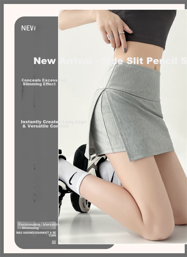Langsha Split Sports Skirt Pants for Women 2026 New High Waist Slim Hip Hugging A-line Mini Skirt Anti-Exposure 1