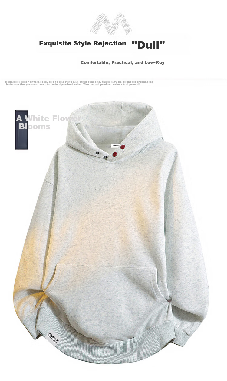 MARK FAIRWHALE Unisex Hoodie Spring Autumn American Streetwear Jacket Men's Top Couple Outfit White Flower Gray M 8