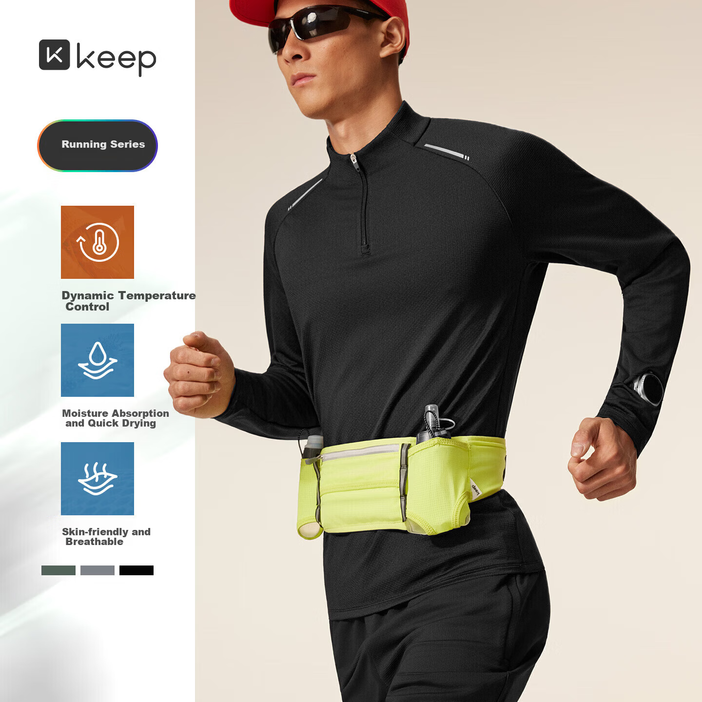 Keep Men's Sports T-Shirt Autumn Winter Breathable Quick-Dry Gym Half-Zip Stand Collar Running Long Sleeve Tee 8814