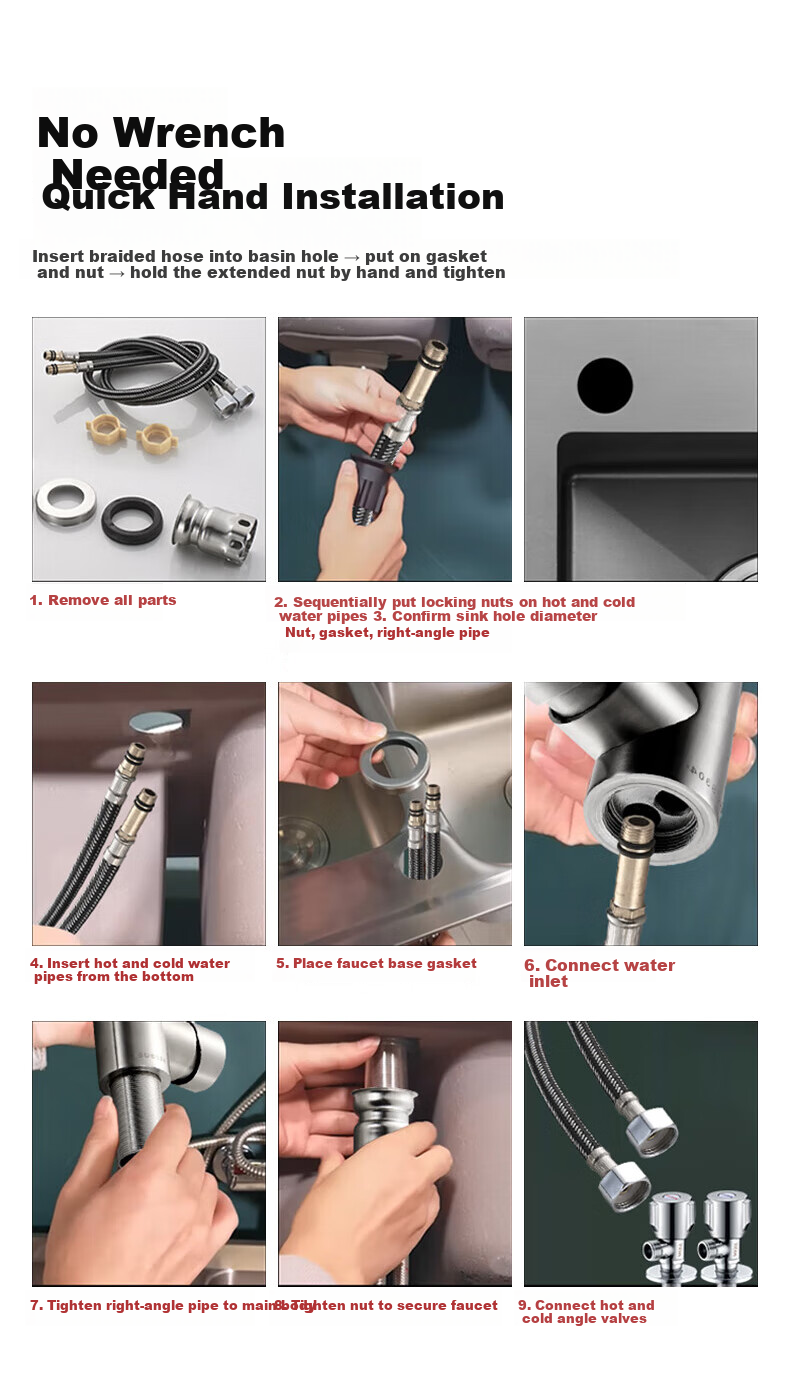 BSITN 304 Stainless Steel Kitchen Faucet Sink Vegetable Washing Basin Dishwasher High Polish Dual Temperature Hot and Cold Rotatable Faucet B1087 19