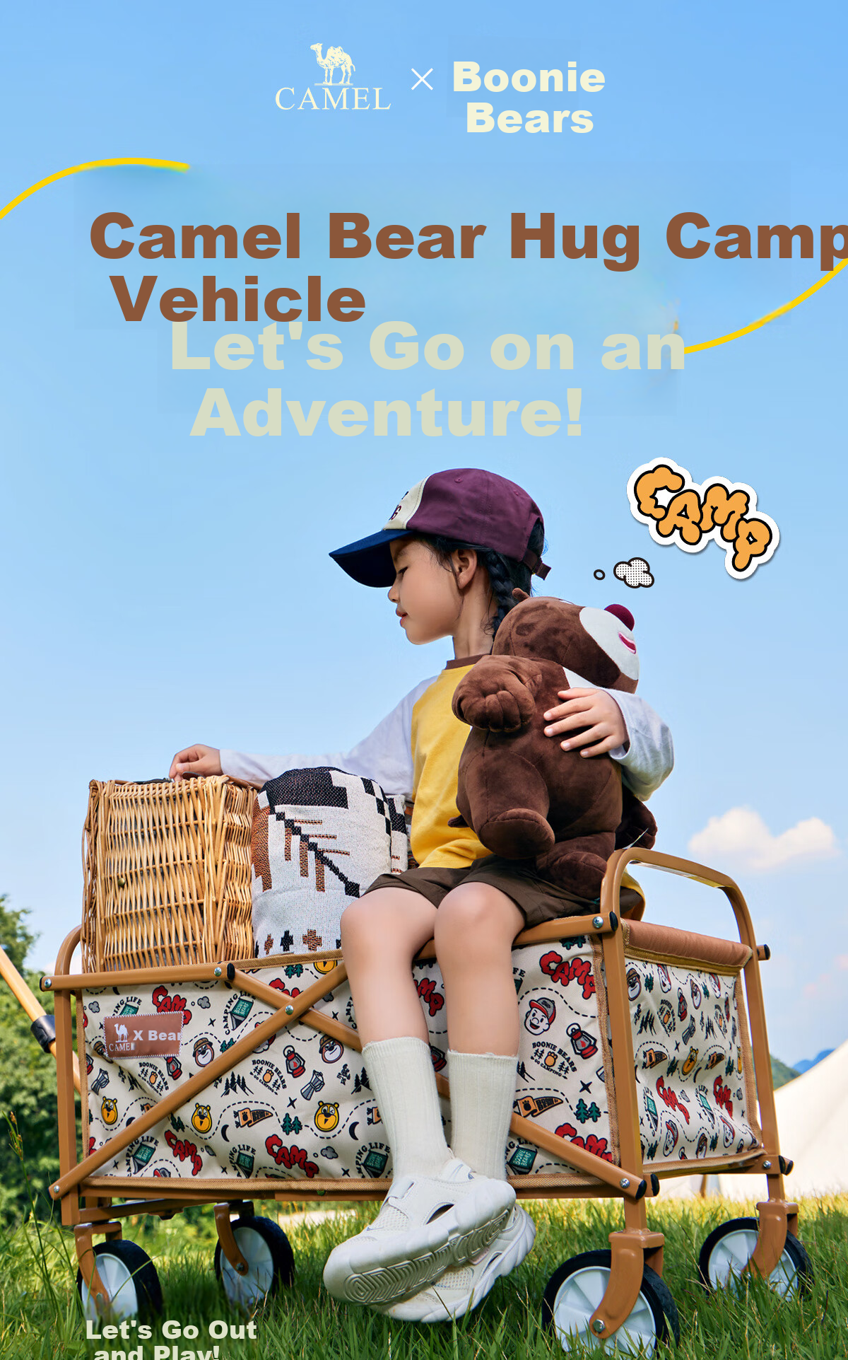 CAMEL [Camel × Boonie Bears] Outdoor Foldable Camping Cart Portable Camp Cart Picnic Cart Child Recliner 1