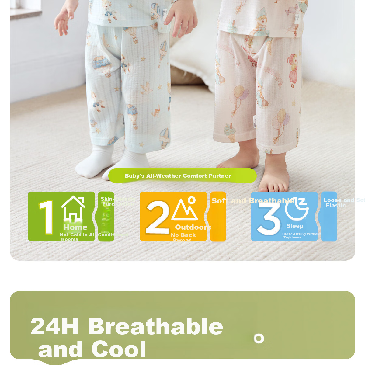 JOYNCLEON Baby Pajamas Pure Cotton Class A Summer Thin 3/4 Sleeve Air Conditioning Children's Homewear Set JTz176219 3