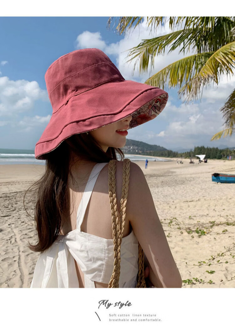 Xueqiman Double-Sided Sunshade Fisherman Hat for Women, UV Protection, Spring and Summer Outdoor Travel, Face-Covering Wide Brim, Foldable Sun Hat 18