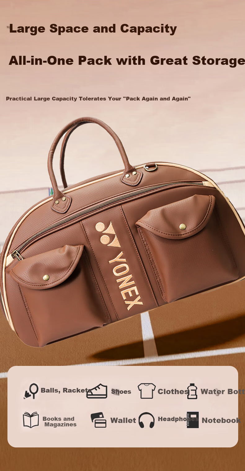 YONEX Badminton Bag Fashion Boston Clothing Bag Handheld Shoulder Crossbody BB-5854 Chocolate 3