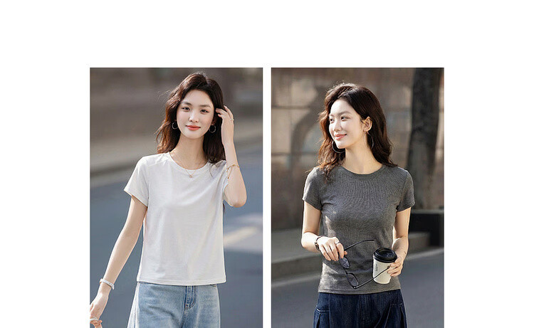 Demana [Smooth Lyocell] Summer Simple Style Round Neck Short Sleeve Slim Fit Petite Versatile High-End Women's T-Shirt 6