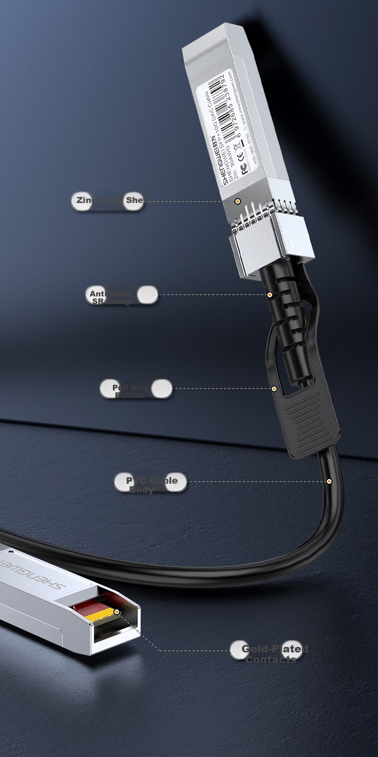 Shengwei XDAC0302 10G Optical Module High-Speed Cable QSFP+ DAC Stacking Cable 10G 40G Compatible with Huawei Cisco H3C Sugon Inspur ZTE 2m 12