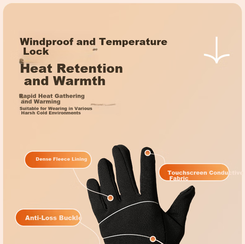 ANTA Thermal Gloves Winter Riding Fleece Lined Electric Bike Windproof Touchscreen Ski Outdoor Anti-Freeze Gloves M 2