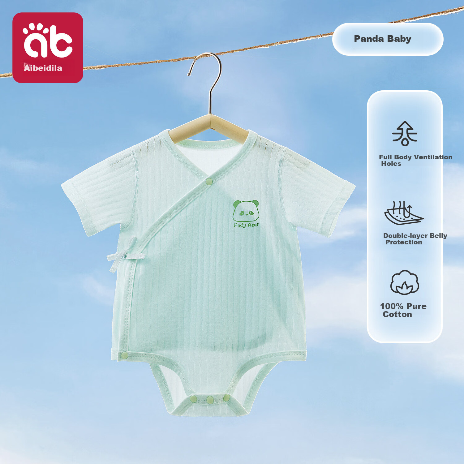 Aibedila Baby Romper Spring Summer Short Sleeve Newborn Cotton Bodysuit Size 80