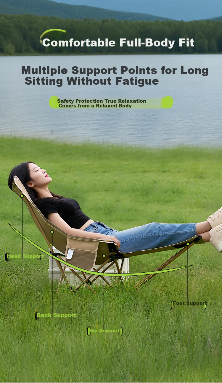 WhitePeak Outdoor Folding Nap Chair Portable Moon Chair Dual-Use Camping Recliner Office Nap Beach Chair 2