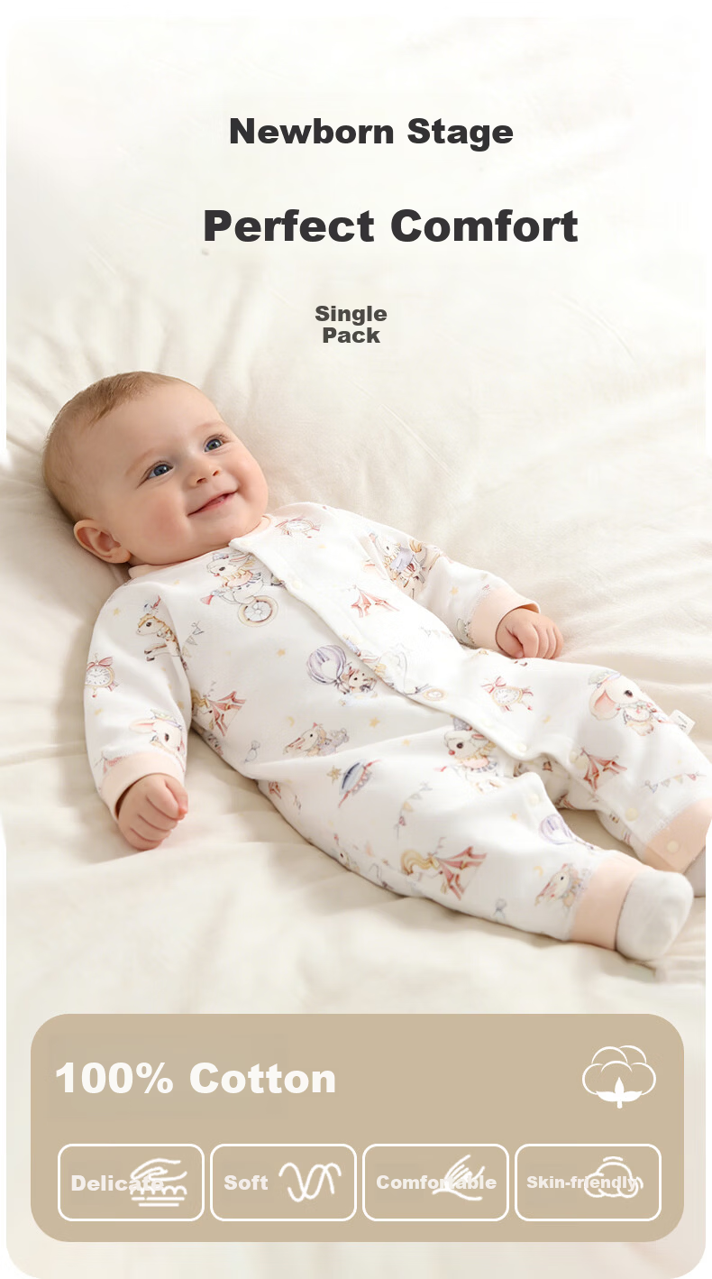 Aibao Baby Spring and Autumn Romper Unisex Infant Monk Suit Long Sleeve Crawling Suit T284 Orange Melody Time Size 90 1