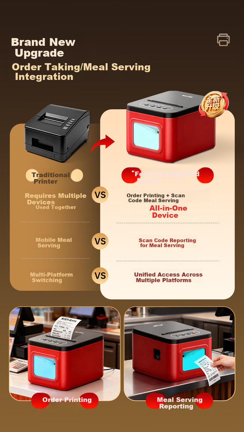 Fei Goose [Supports JD Takeout] Fully Automatic Order Receiving and Printing All-in-One 58mm Thermal Cloud Printer for Meituan and Ele.me Kitchen Front Desk 5