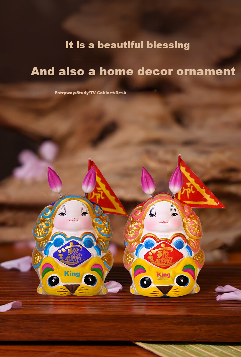 Jitu Workshop Beijing Paired Rabbit Clay Figurines Desktop Ornaments Housewarming Home Decor Lucky Rabbit Figurines - Pair 2