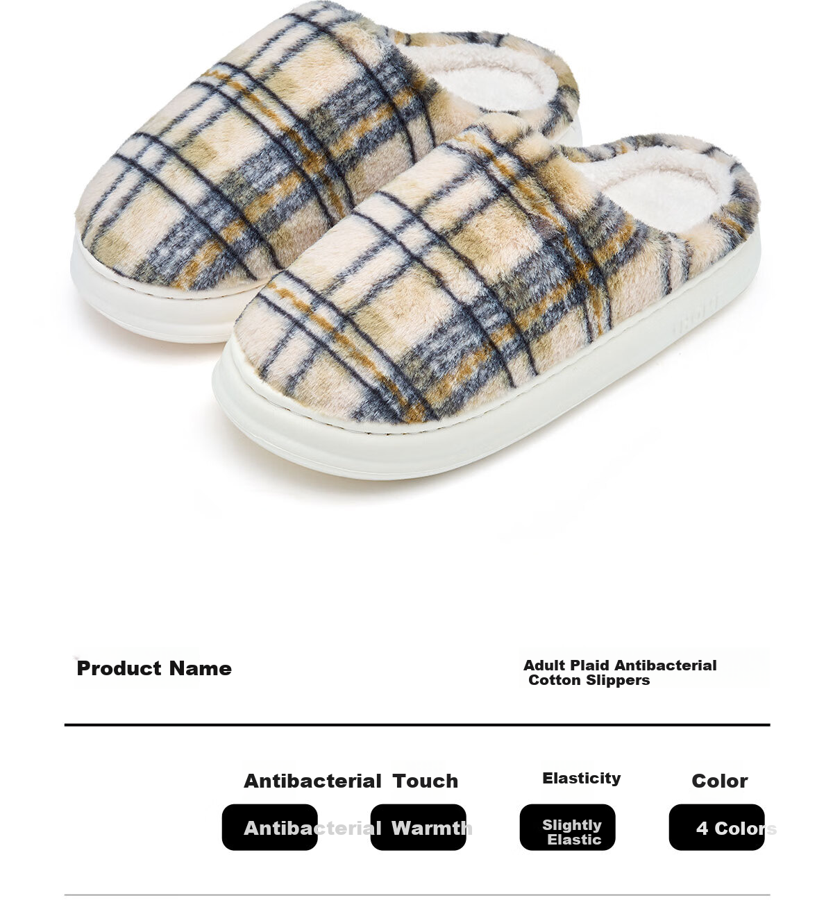 Grace Antibacterial Cotton Slippers Women Autumn Winter 2025 New Indoor Warm Non-slip Thick Sole Plush Slippers Men Couples 3