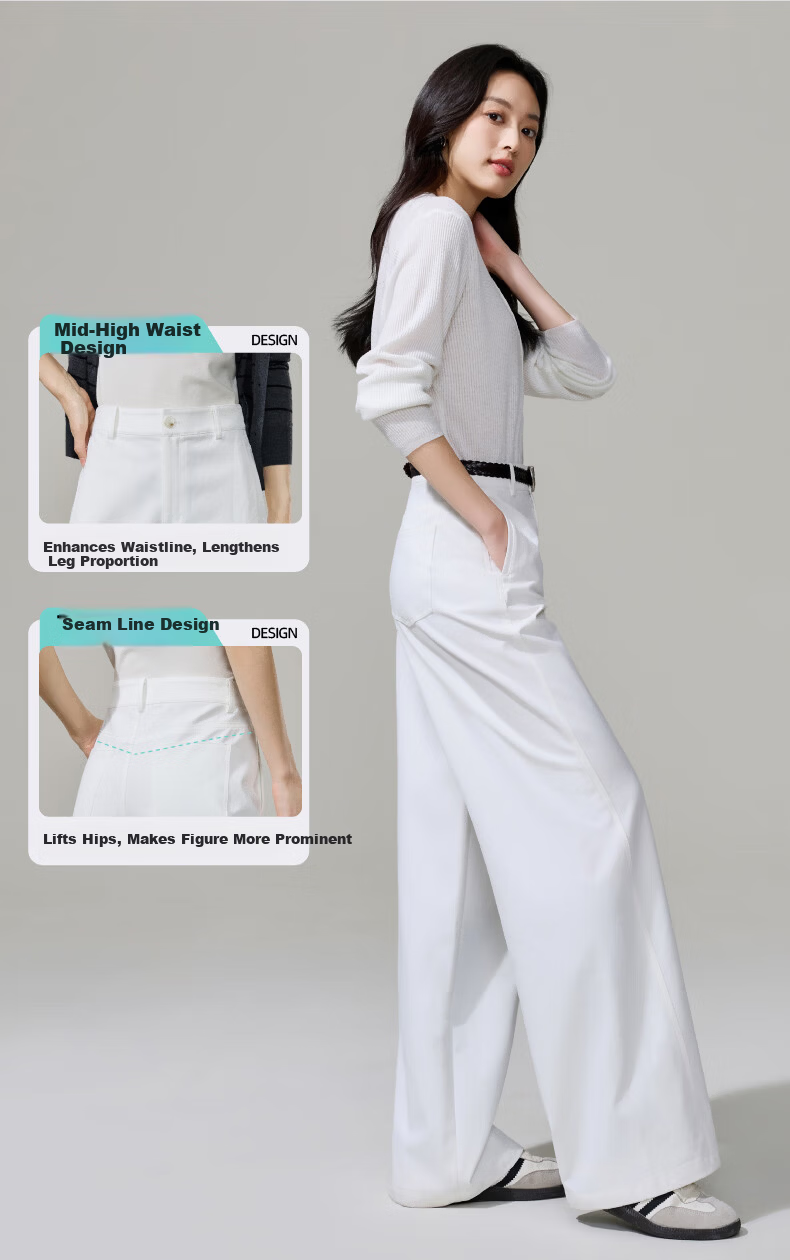ESE-Y Wrinkle-Resistant Titanium Cotton Wide-Leg Pants for Women Spring 2026 New High-Waist Side Split Loose Straight Casual Pants Navy Blue Size 27 5