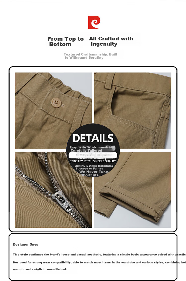 Pierre Cardin Men's Casual Pants Spring Summer Loose Straight Cotton Work Pants Coffee Regular L 5