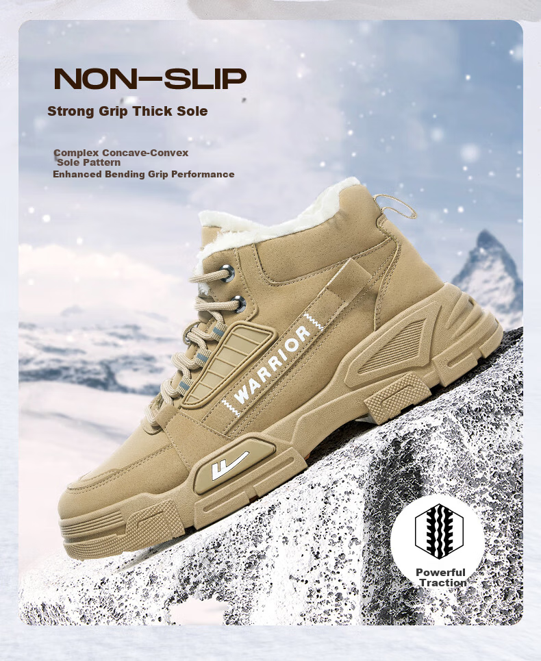 Warrior Official Men's Snow Boots Fleece Lined Thickened Northeast Warm Martin High Top Cotton Shoes 212N Khaki Size 43 7