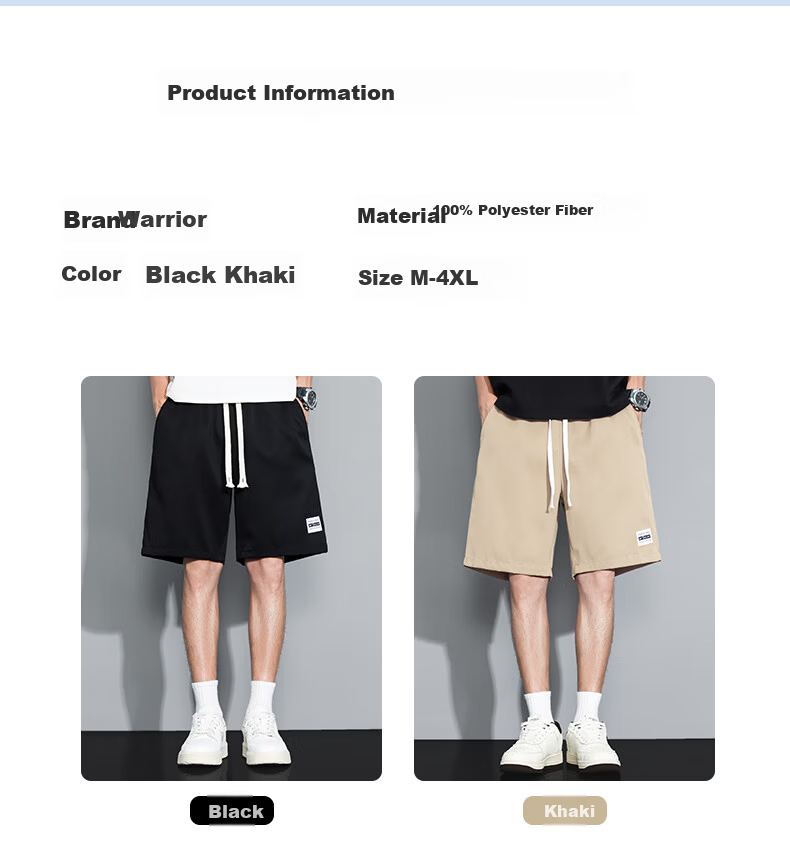 Warrior Men's Summer Shorts Casual Five-Point Loose Sports Quick-Dry Khaki Pants M 7
