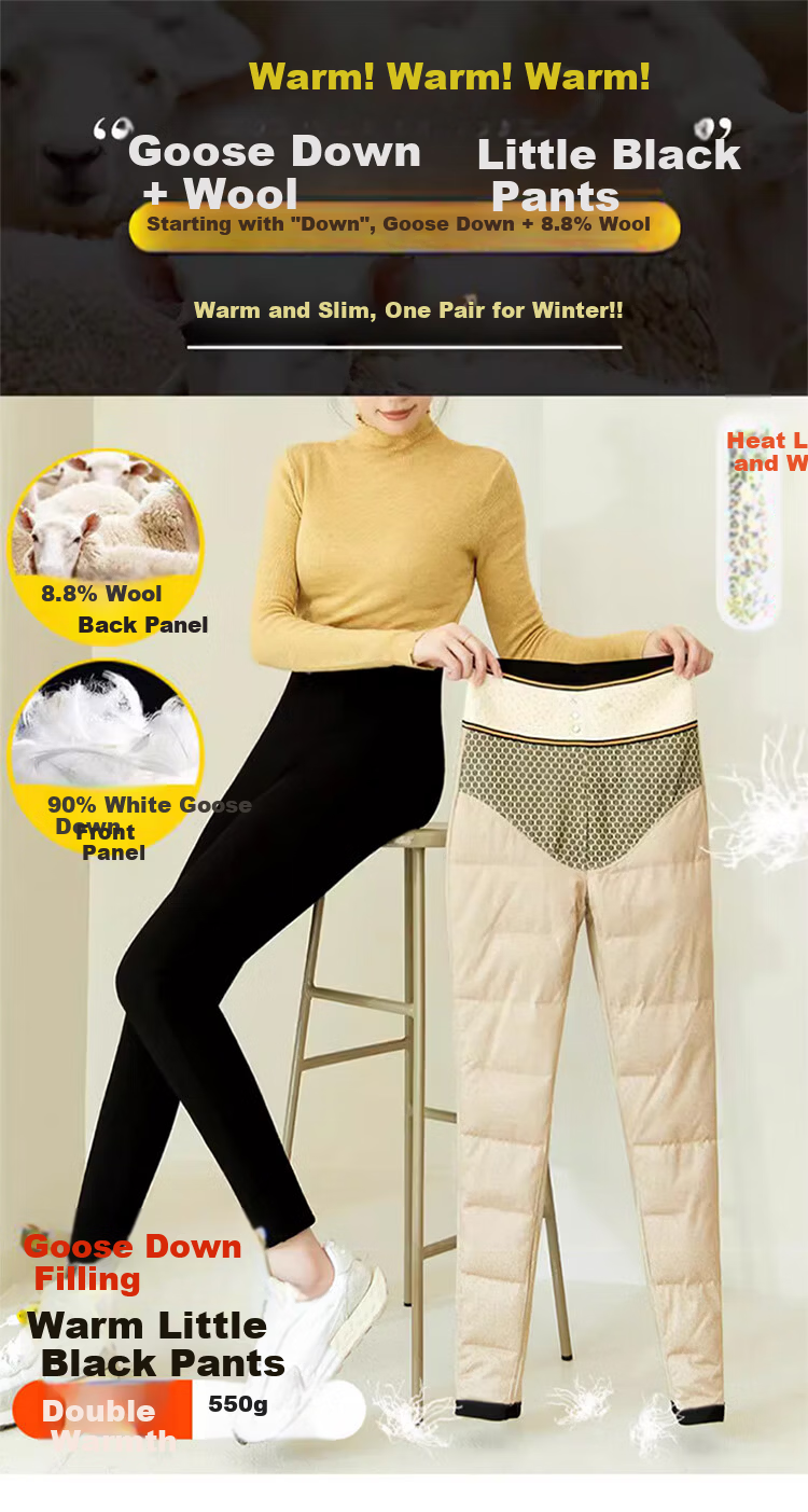 Langsha Women's Down Pants Thickened Winter Outerwear Northeast Goose Down Wool Warm Fleece Slim Black Cotton Pants 1