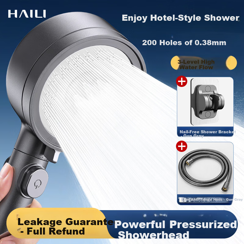 Haili High-Pressure Shower Head Set with Hose Handheld Gun Gray zh257Q-3