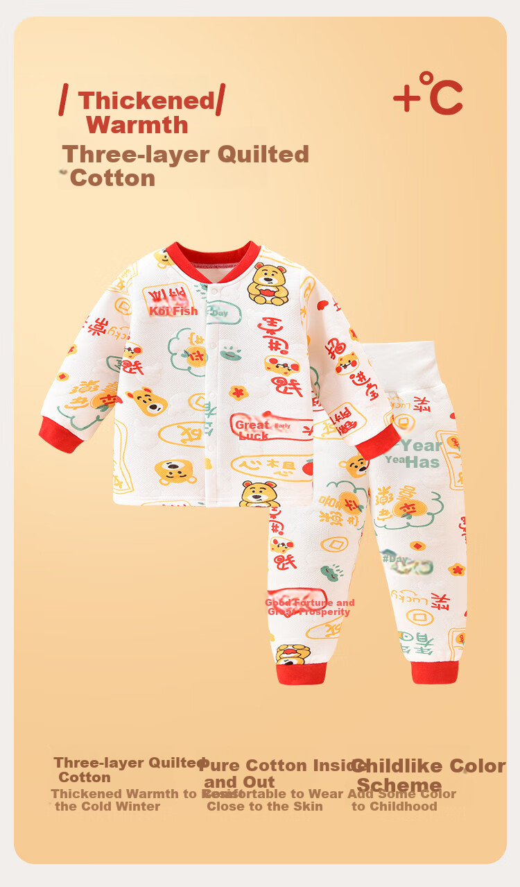 DEESHA Kids' Thermal Underwear Set Girls' Three-Layer Quilted High-Waist Autumn Winter Base Layer Pajamas 2