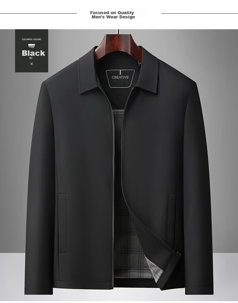 ROMON Executive Jacket Men's Spring and Autumn Casual Lapel Coat Middle-aged and Elderly Dad Style 2539 Black 4XL 11