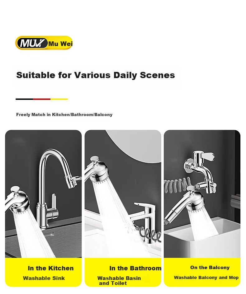 Muvi Faucet Extender External Booster Shower Head Washing Hair Tool Face Basin Mouth Rinse Splitter Adapter 2-in-1 11