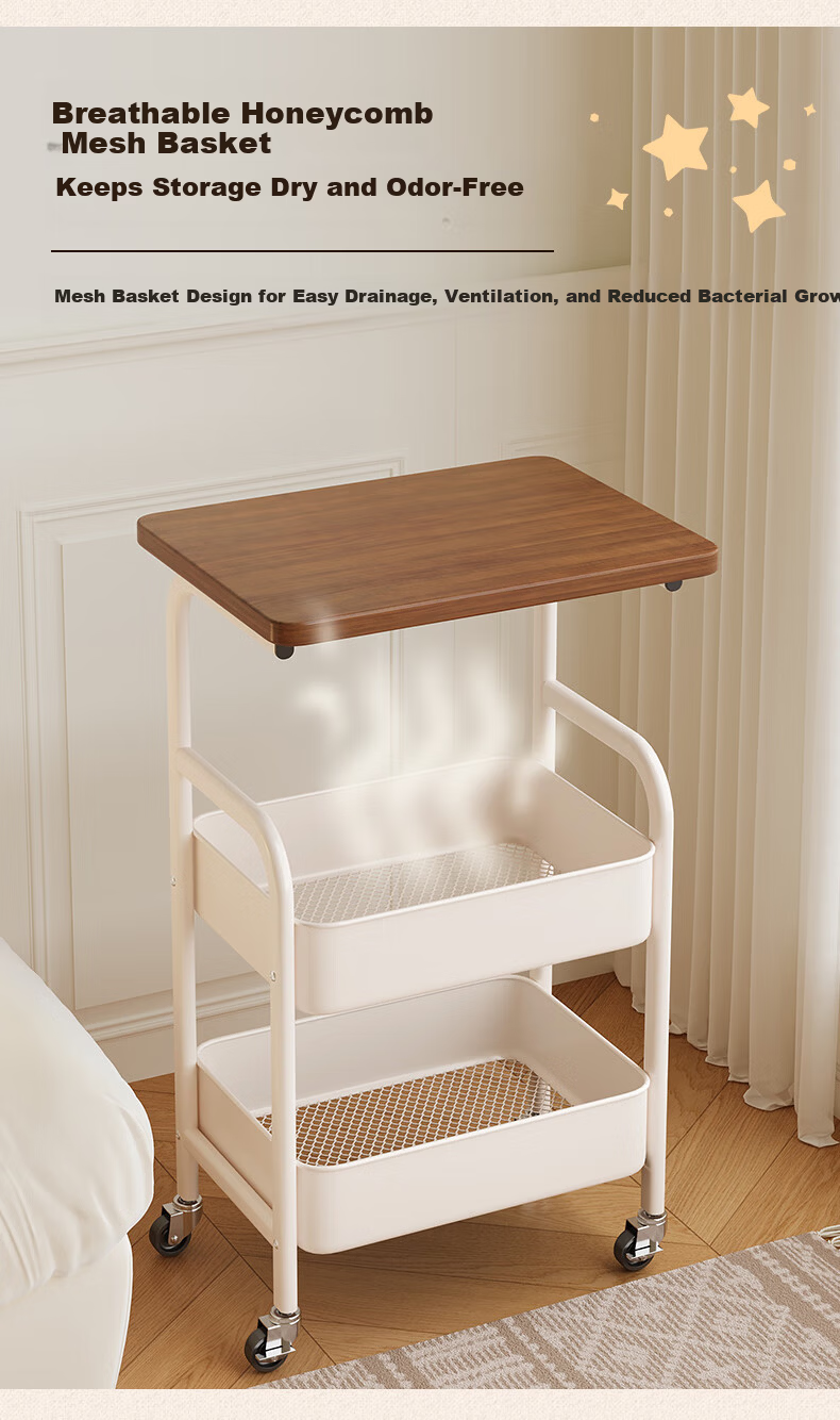 Shanshan Wooden Art Tea Table Small Living Room Bedside Cabinet Bedroom Mobile Storage Rack Home Side Table Small Cabinet 6