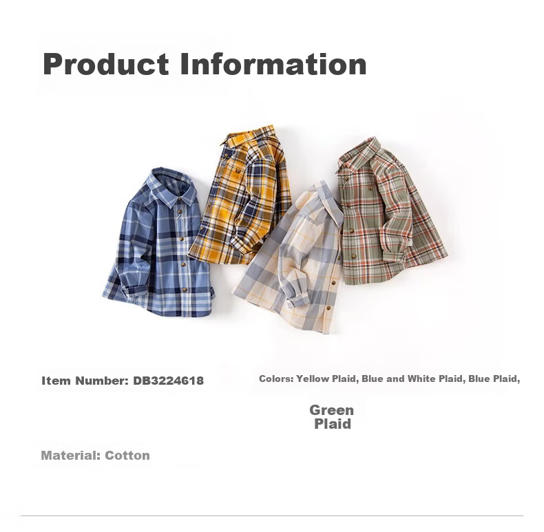 DAVE & BELLA Boys' Plaid Cotton Shirt Spring and Autumn Kids' Clothing 8