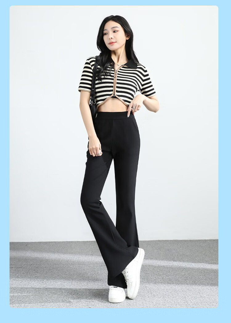 FitonTon Women's High Waist Flared Pants Winter Fleece Lined Thickened Elastic Waist Horseshoe Casual Draped Stretch Black Bootcut Pants 7