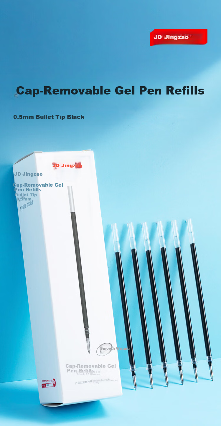 JD Jingzao Cap-Removable Neutral Pen Refills Bullet Tip 0.5mm Black 20-Pack Imported Ink Office Pen Refills Quick-Dry Anti-Bleed Compatible with Classic Cap-Removable Neutral Pens 1