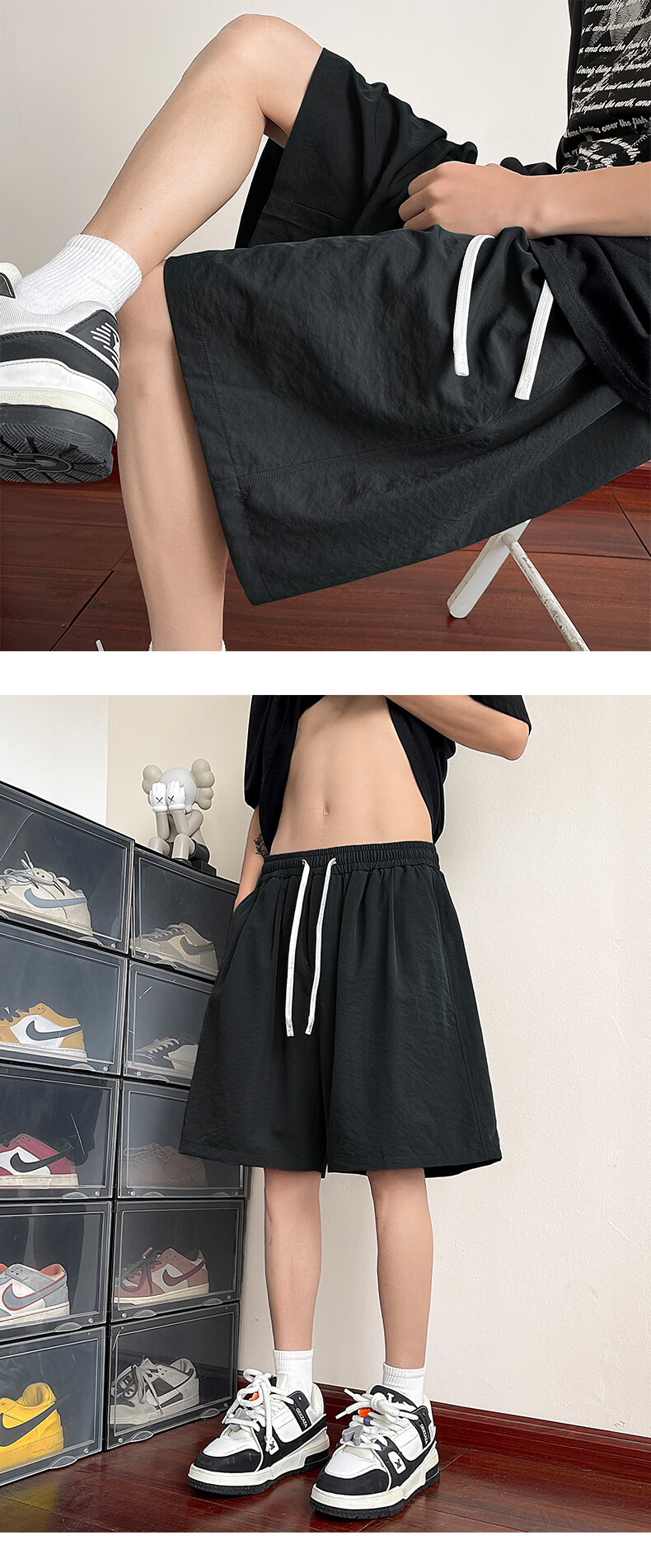 MON-LIST Men's Summer Simple Loose Vintage Quick-Dry Sports Straight Casual Shorts MLDK09 White 3XL 26